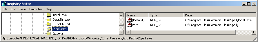 regedit for ISpell path